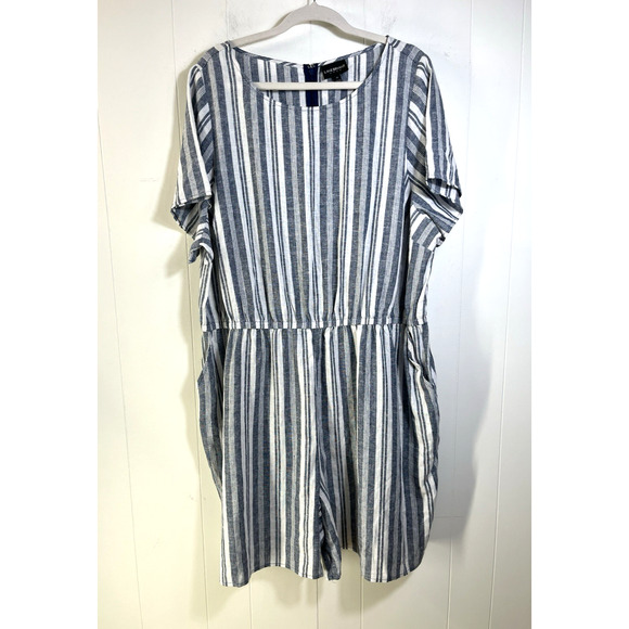 Lane Bryant Blue Nautical Striped Linen Blend Romper Pockets Lagenlook Size 22 - Picture 1 of 12